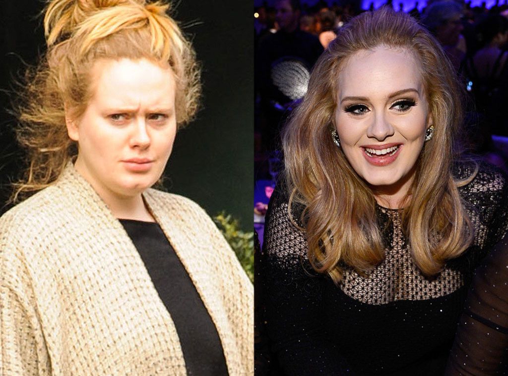 Adele's with and without makeup look