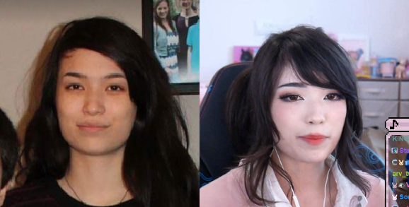 Emiru’s With and without makeup look