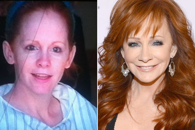 Reba McEntire with and without Makeup look